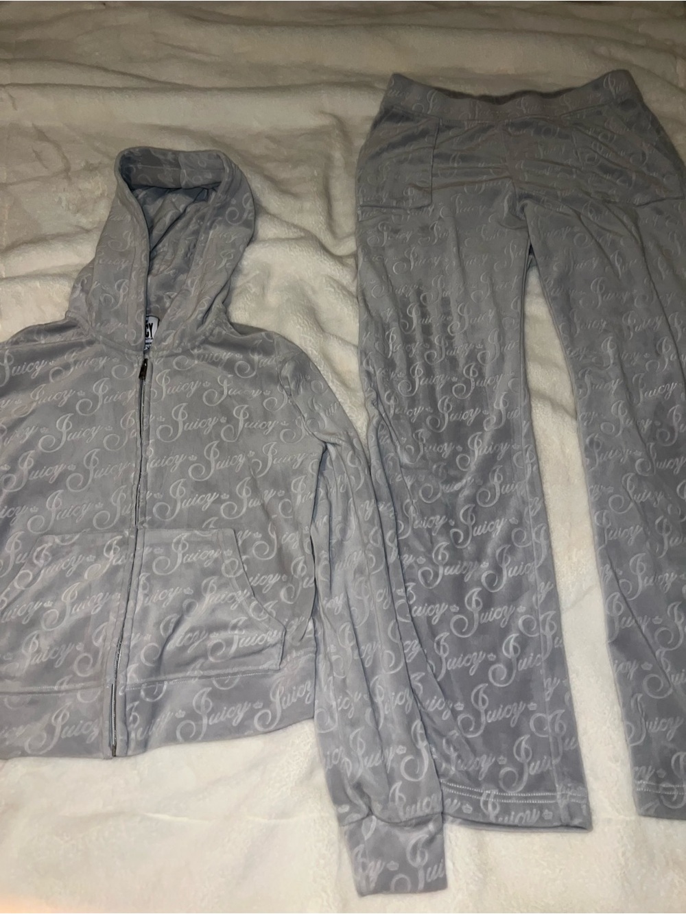 Juicy Couture Light Gray Velour Hooded Pajama Set